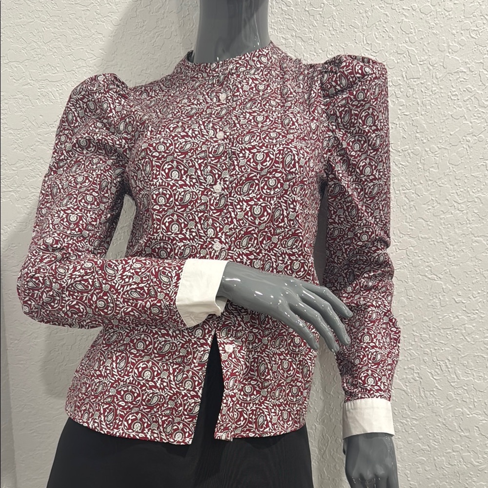 Elegant Red and White Patterned Women's Top